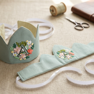 Embroidered initial reusable fabric crown