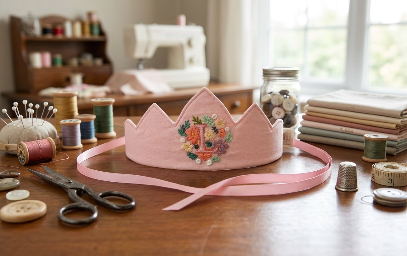 Embroidered initial reusable fabric crown - Image 2